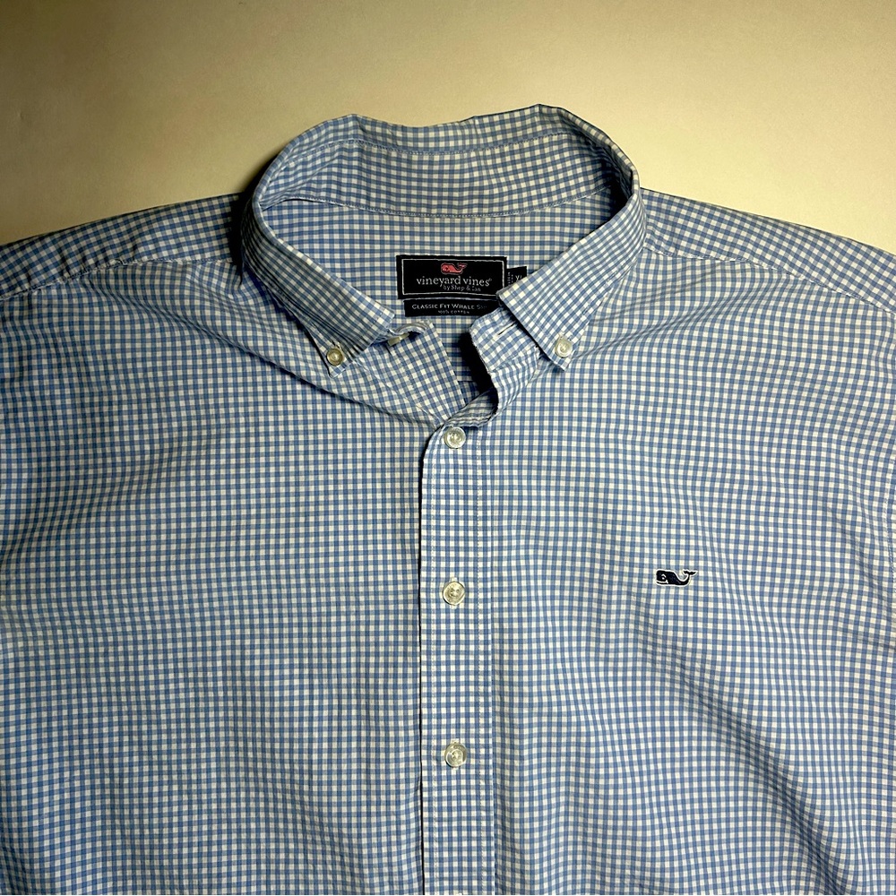 Vineyard Vines Lot of two classics fit whale dress shirts blue gingham and pink